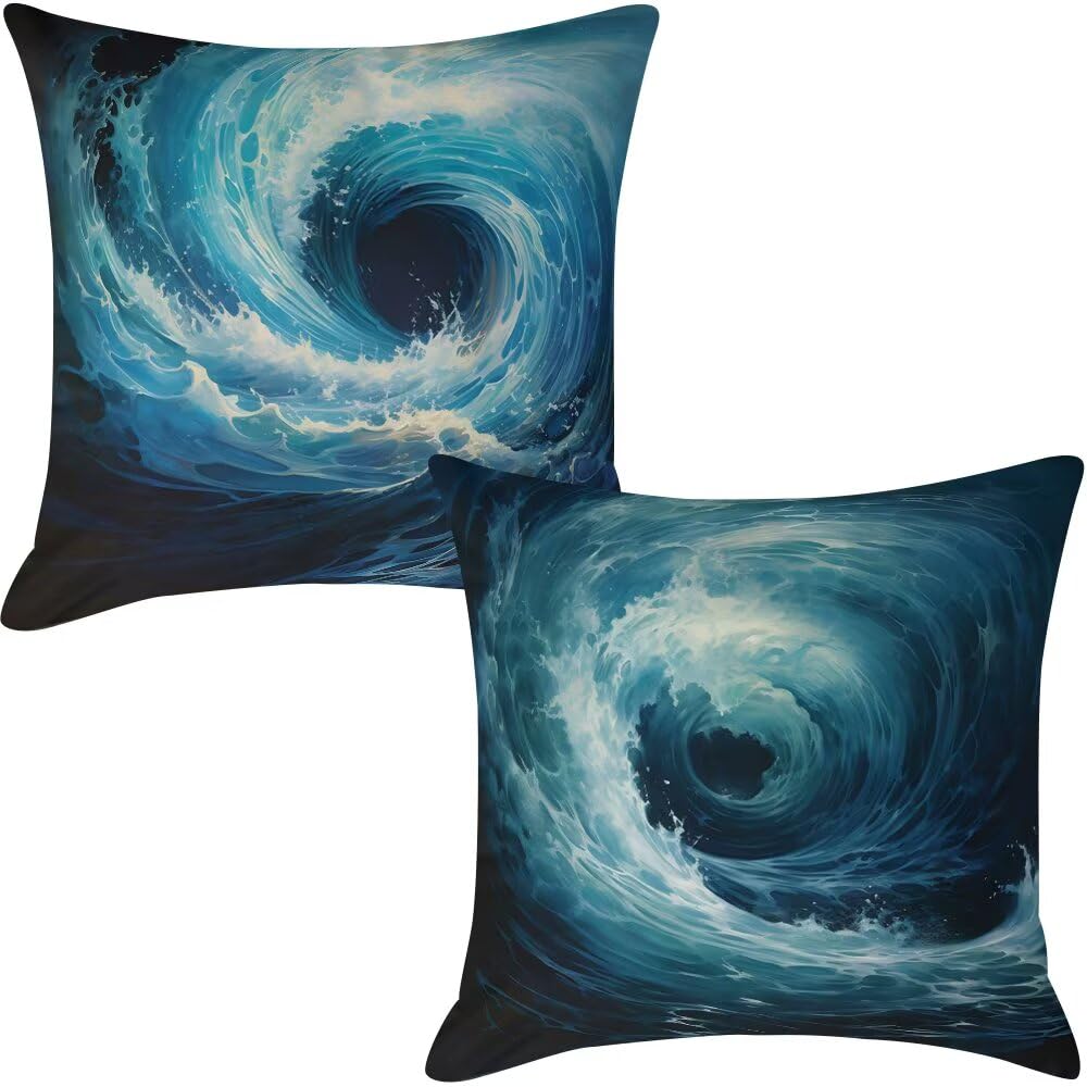 Federe Cuscini Divano 60x60 cm Federe Morbido Copricuscini Blu in Velluto, 2 Pezzi Copri Cuscini per Divano Moderno Quadrati Decorativi Federa Cuscino Onde per Camera da Letto Soggiorno (IU19)