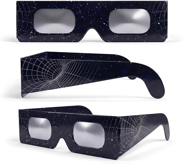 2/6/12er-Pack, Sonnenfinsternis-Brillen, 45 mm Rahmen, passen über Korrekturbrillen, EN ISO 12312-2:2015 getestet, CE-gekennzeichnet für sichere direkte Sonnenbeobachtung – Interstellar
