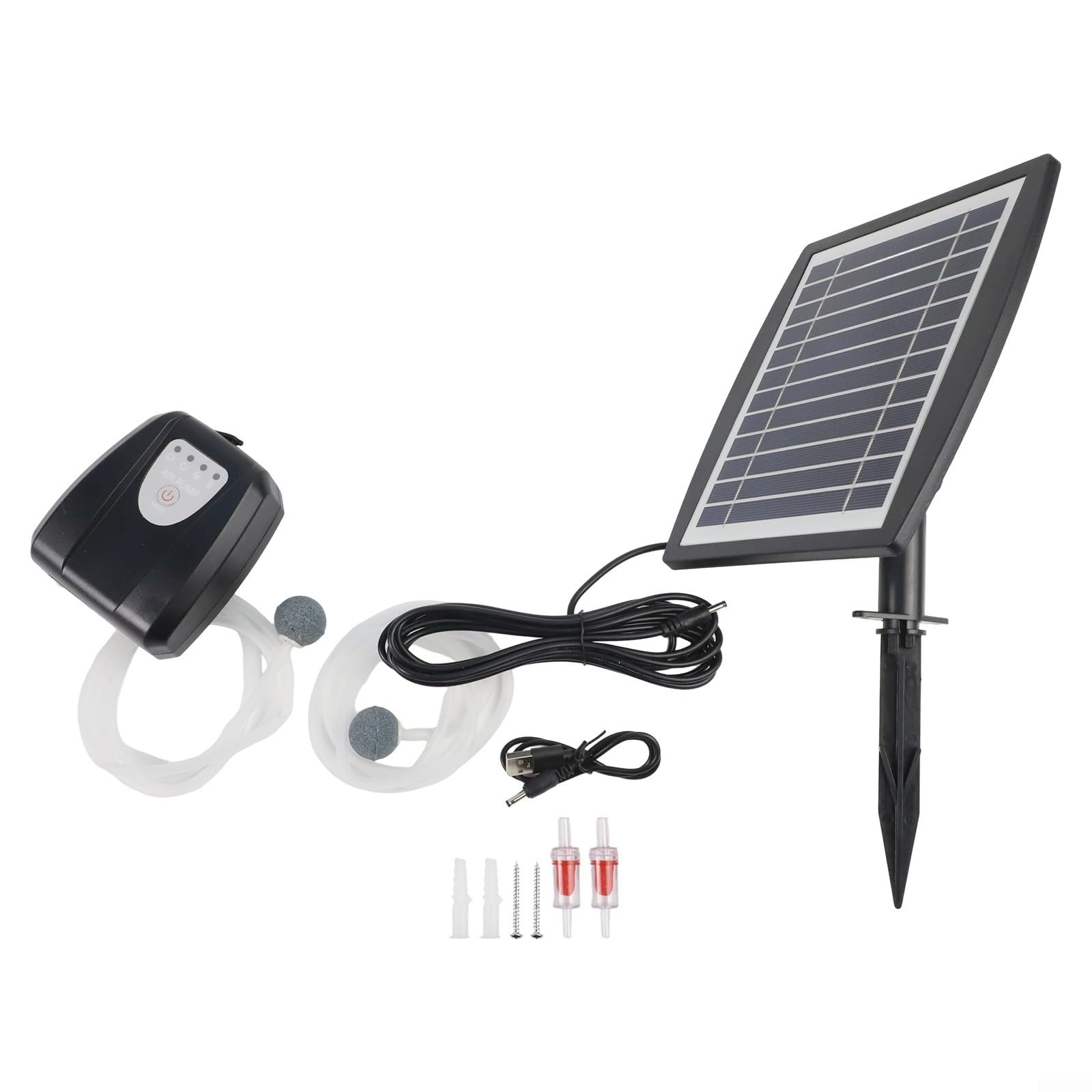 Pompa per ossigeno solare da 3 W con batteria da 2600 mAh per stagni e acquari all'aperto, aeratore ricaricabile tramite USB, dispositivo di aerazione silenzioso, nero (3 W 2600)