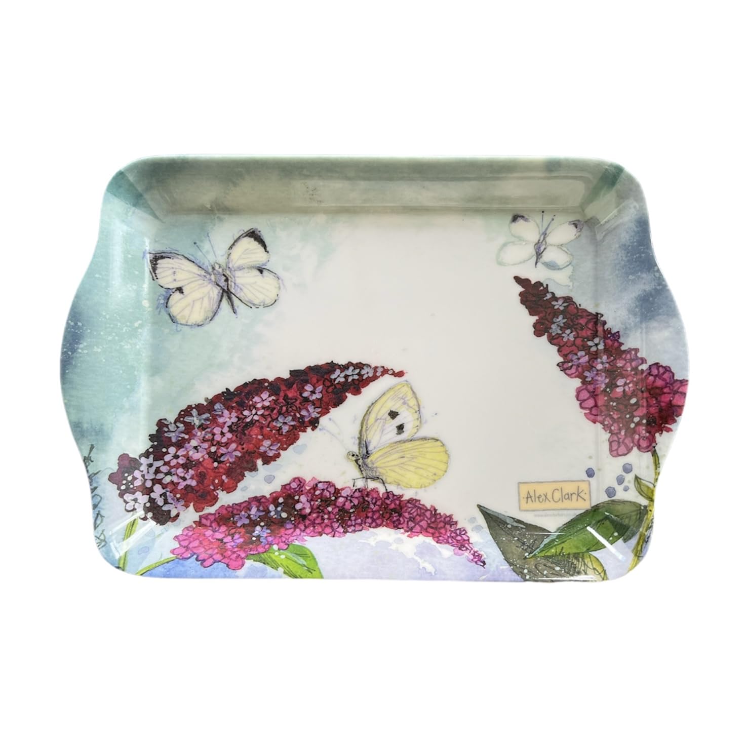 Alex Clark Blue Butterflies And Buddliea Small Melamine Tray - Food, Drink And Tea Serving Tray/Outdoor Garden Tray/Flowers And Florals/Tea Drinkers/Gifts.