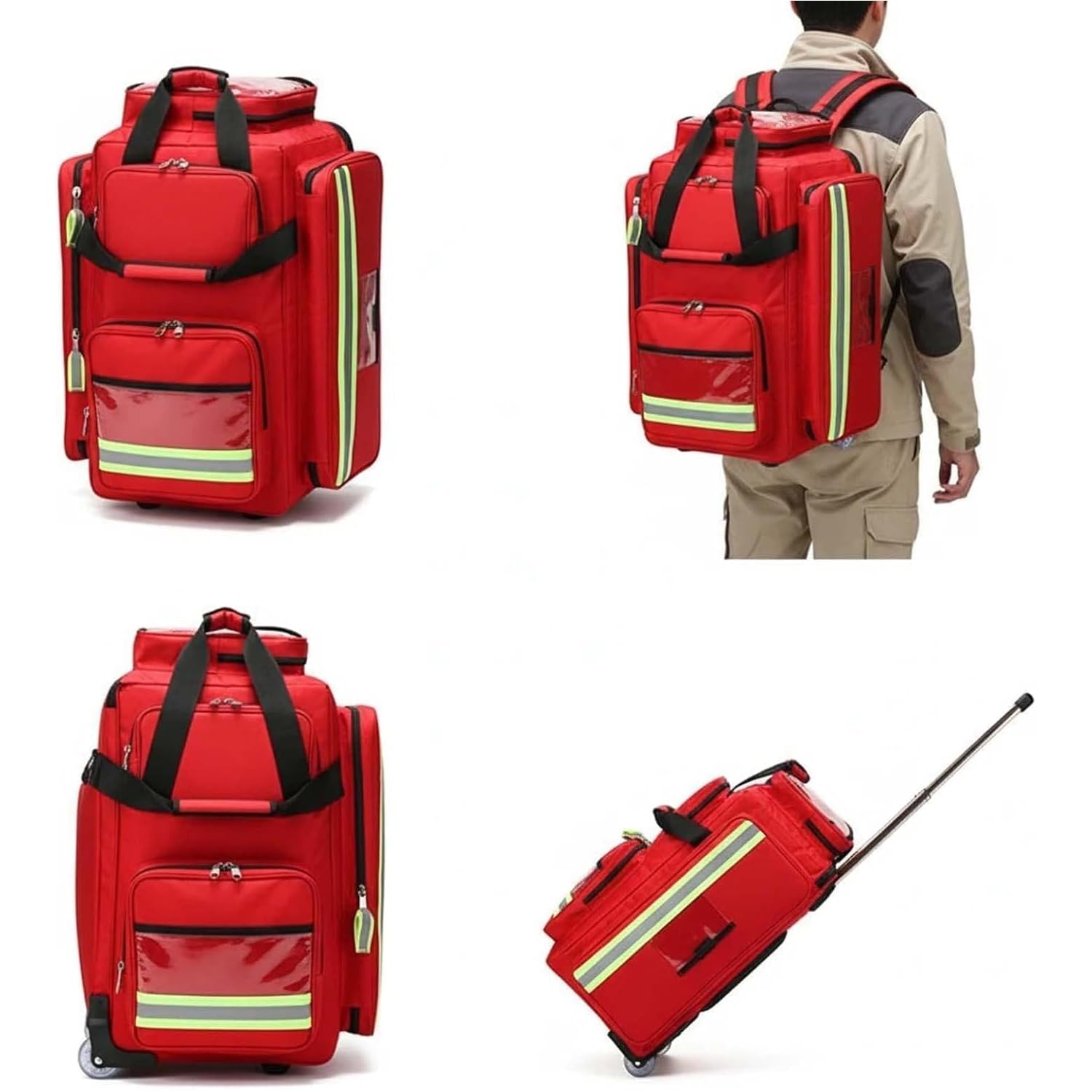 Sac De Premiers Secours À roulettes, Sac De Rangement pour Premiers Secours (Vide), avec Compartiments Et Bandes Réfléchissantes, Sac À Dos en Tissu Oxford 1800d, pour Ambulanciers/médecins