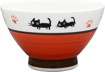 Hasami Ware 505569 Kurawanka Bowl, Nekochan, Red