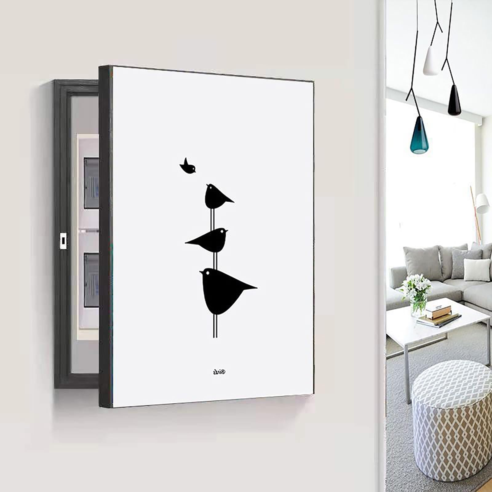 Decorative Electrical Panel Cover, Wall Mounted Hidden Meter Box, Decorative Painting Fuse Box Cover Cabinet(Black-B2,35 * 45cm/13.8 * 17.7in)