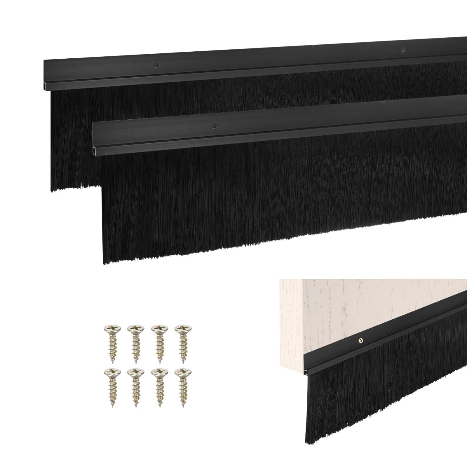 M METERXITY 2-Pack Door Brush Bottom Sweep, 39" L x 4.5" W H-Shape Aluminum Alloy Base with 3.5" Nylon Brush for Industrial/Home/Garage Door Seal, Strong Adhesive Weather Stripping [Black] — image 1
