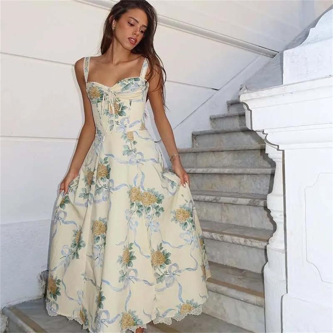 Vestido largo midi con tirantes delgados y estampado floral para mujer