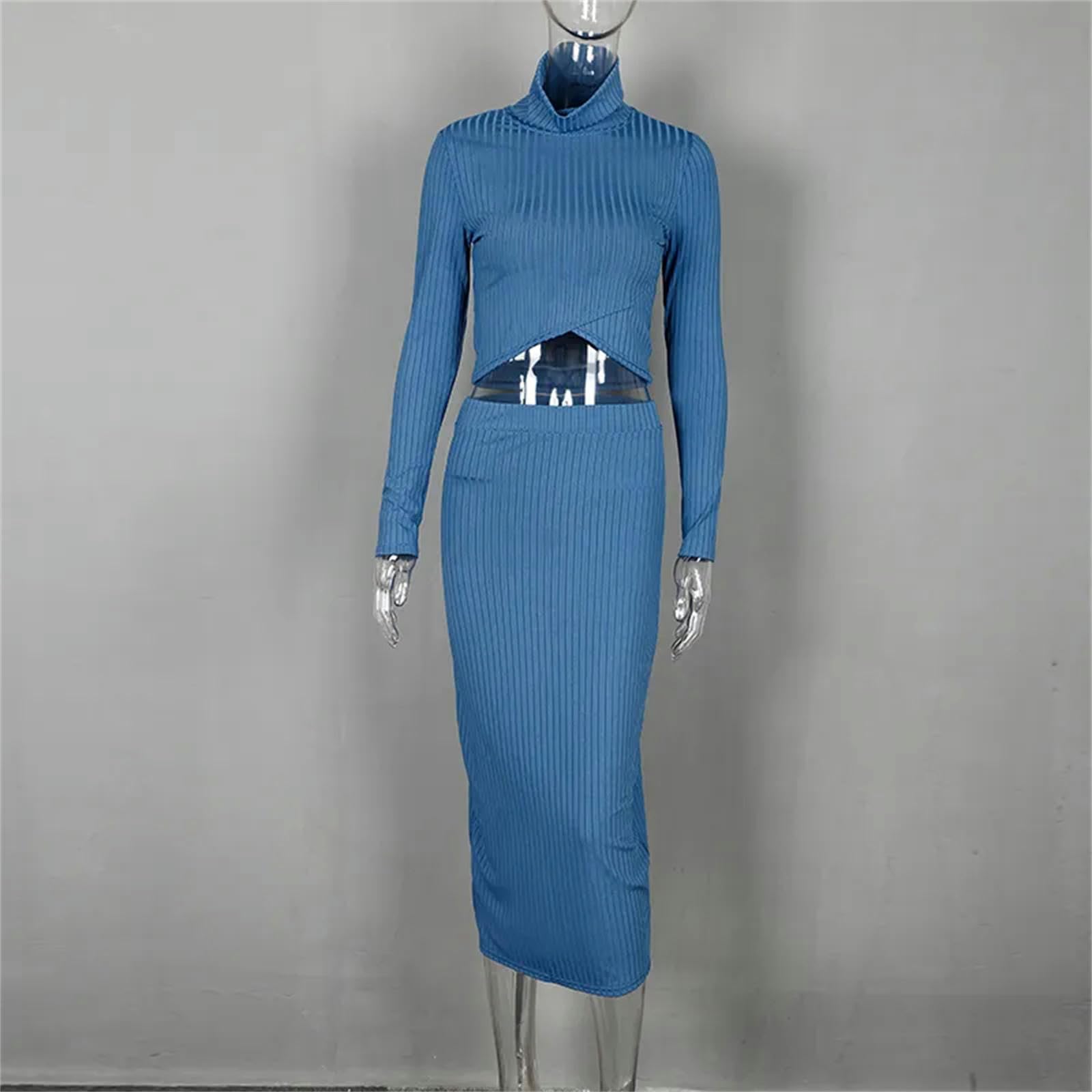 MdybF Jupe Longue Femme Hiver Femmes Skinny Col Roulé Jupe Midi Ensemble Ombilical Tops Side Sous - Traitance Hanches