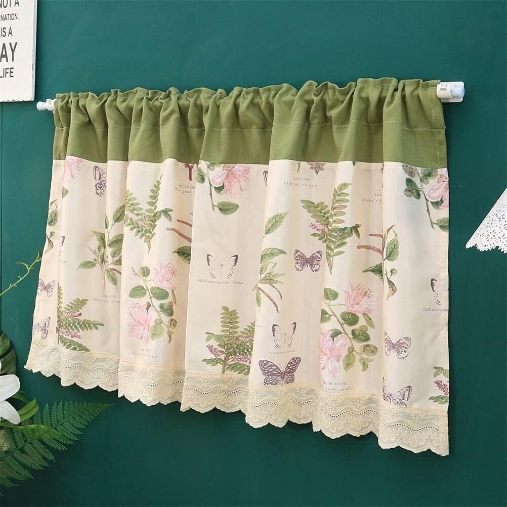 Rideau de fenêtre de cuisine, rideaux de café, rideau court for cuisine, rideau de café floral de style pastoral, mélange de coton et de polyester, cantonnière de fenêtre, demi-rideau avec passe-tring