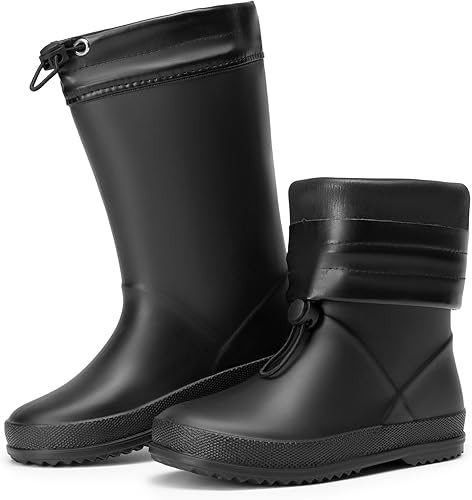 DREAM PAIRS Kids Rain Boots Boys Girls Lightweight Boots Waterproof Easy-on Outdoor Playing Rain Boot Unisex-Child,Size 9 Toddler,Black,SDRB2401K