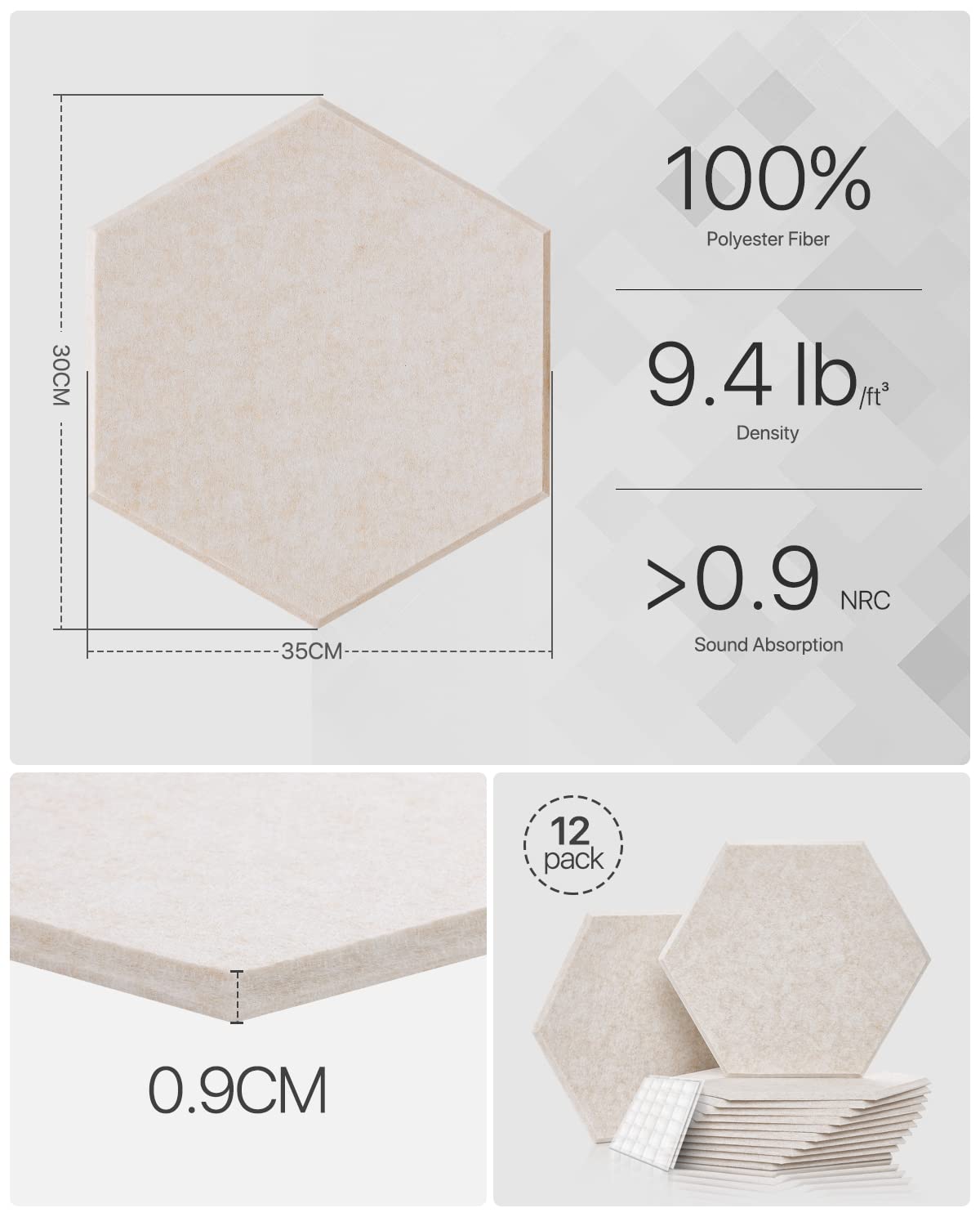 Pannelli Acustici Esagonali MatoSan - 24 Pezzi Autoadesivi, Bianchi, Per Assorbimento Sonoro