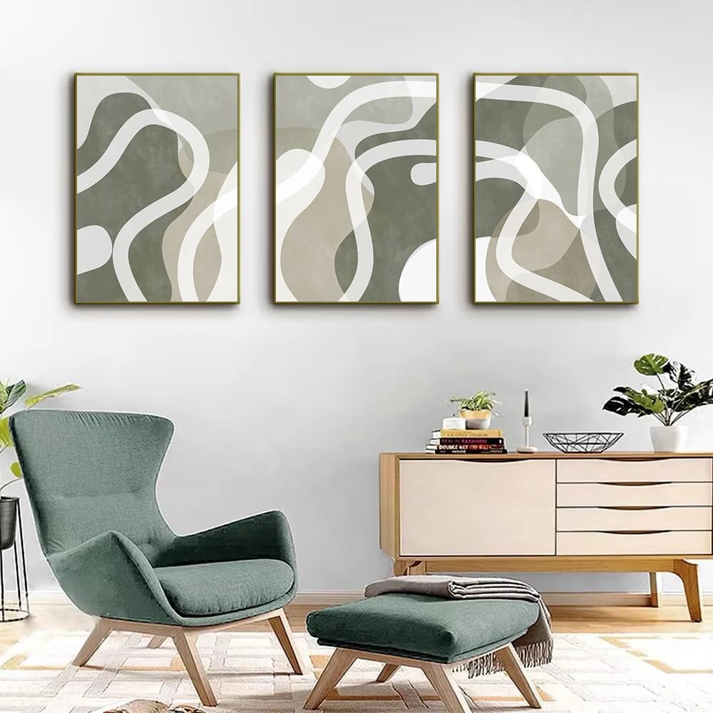 CLJKDX Scandinavian Minimalist Boho Wall Art Posters Canvas Painting Abstract Beige Green Print Pictures Modern Living Room Home Decor-40 * 60cm*3PCS (No Frame)