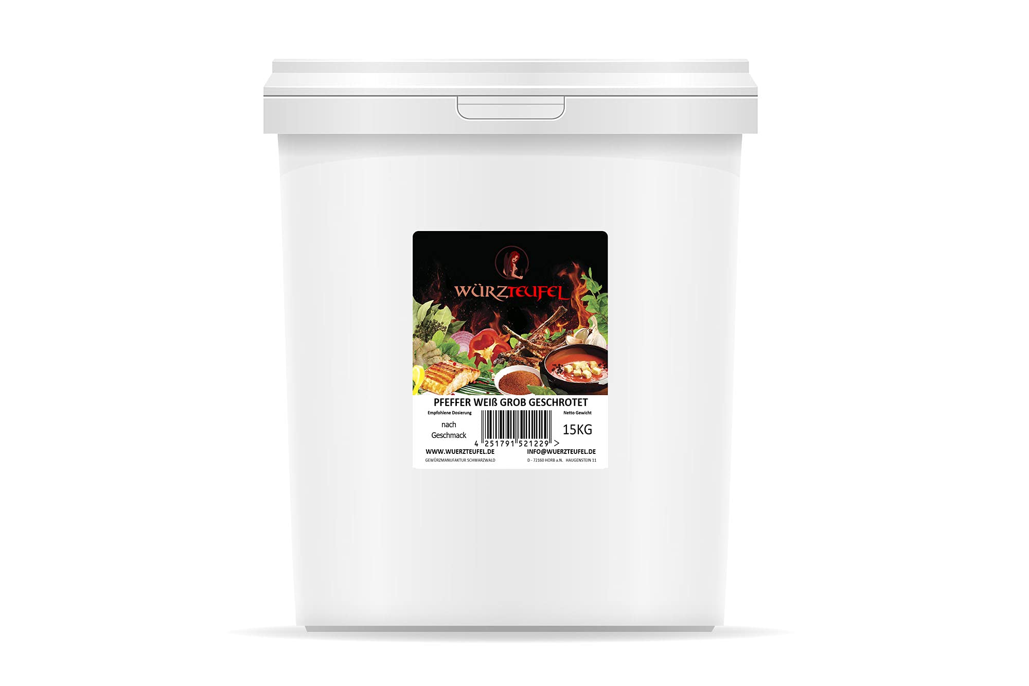 Pfeffer weiß halbes Korn, Pfeffer weiss grob geschrotet, Steakpfeffer, Keimreduziert. Premiumqualität aus Indonesien. PP - Eimer 15KG