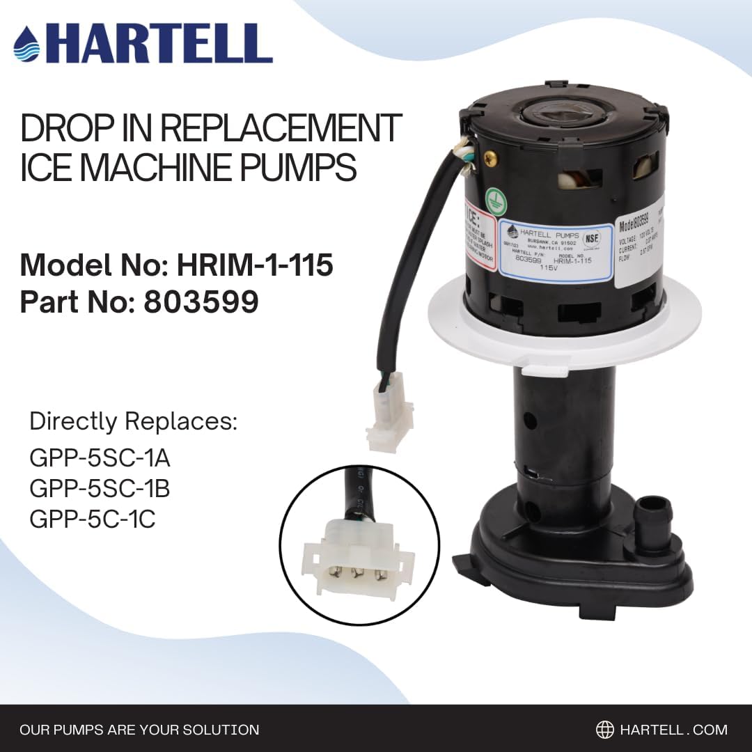 HARTELL HRIM-1-115 Replacement Ice Machine Pump, Replaces GPP-5SC-1A, GPP-5SC-1B, GPP-5C-1C, 12-2919-01, 12-2920-01 and 12-2920-04