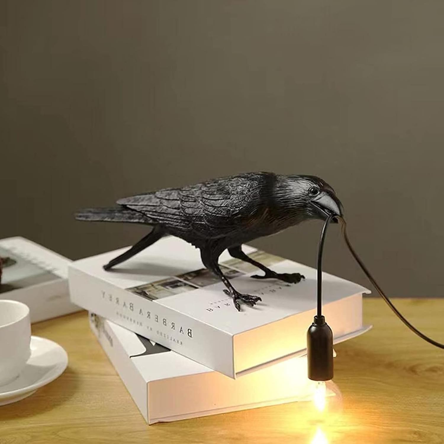 HGomx Raven Desk Lamp - Resin LED Bird Lamp for Bedroom/Office/Living Room/Farmhouse Art Deco with Plug