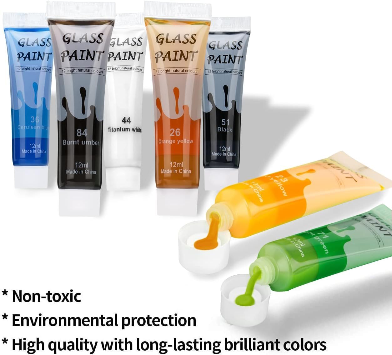 HOMY ARTY Colori per Vetro 20 x 30 ml con 3 Pennelli, Vernice per Vetro Trasparente Impermeabile, Kit di Pittura per Vetro Permanente senza Cottura per Vetro, Ceramica, Lampadine e Finestre