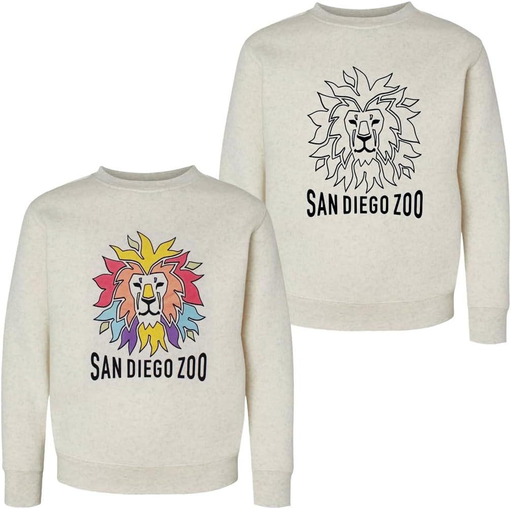 San Diego Zoo Colorful Lion Color-Changing Youth Sweatshirt, Sun-Activated Rainbow Lion, Cotton Blend, Kids Pullover