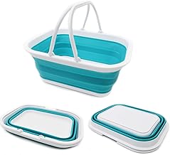 SAMMART SAMMART 15.5L (4.1Gallon) Faltbare Wanne mit Griff - Tragbarer Picknickkorb/Krater - Faltbare Einkaufstasche - Platzsparender Aufbewahrungsbehälter (Hellblau)