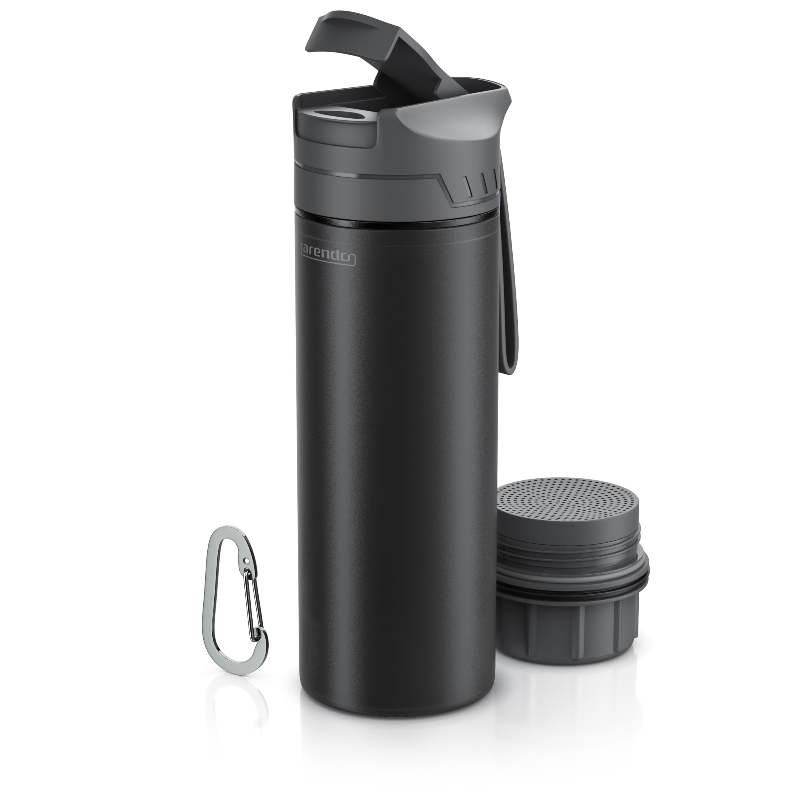 Arendo - Profi Outdoor Wasserfilter Flasche - 500 ml Trinkflasche – 2000 Liter Filterkapazität – filtert bis zu 99,99% der Viren Bakterien – entfernt Mikroplastik Chemikalien Schwermetalle