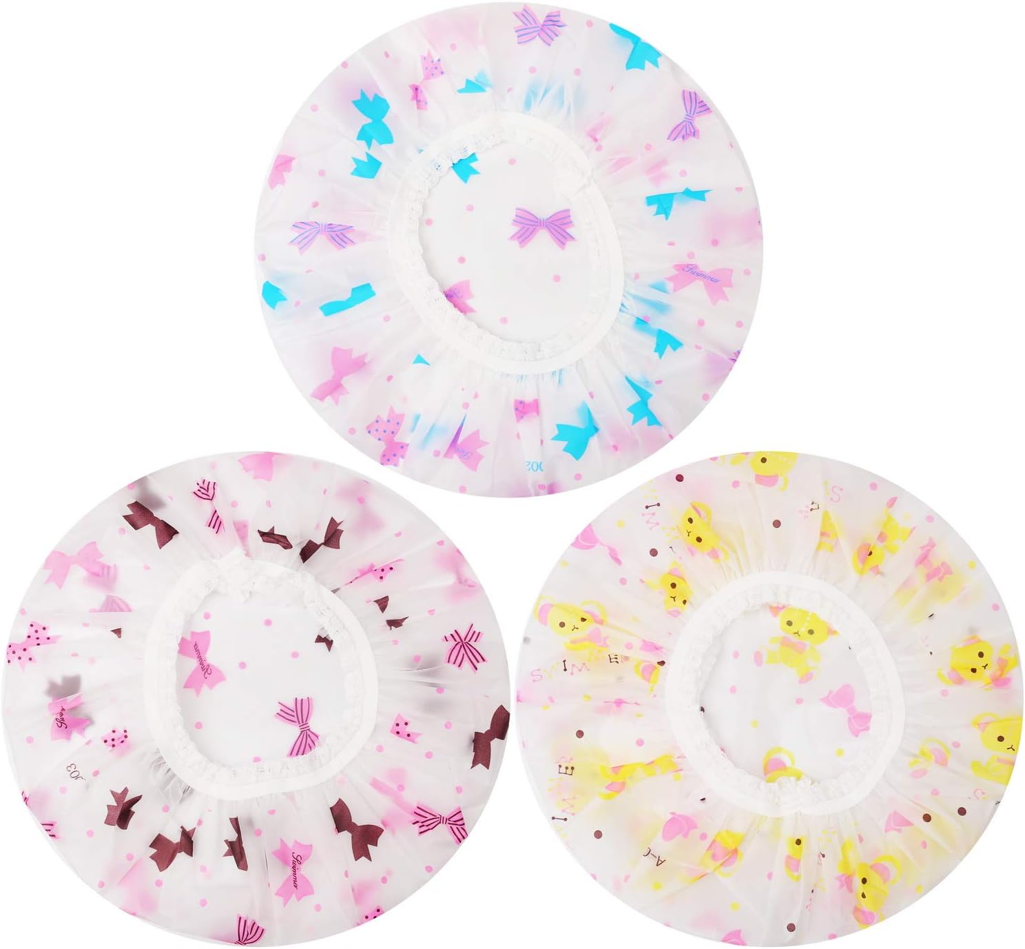 pengxiaomei Shower Caps, 3 Pcs Waterproof Bath Caps Plastic Reusable Shower Caps Elastic Band Bath Hair Hat for Women Ladies Spa Salon