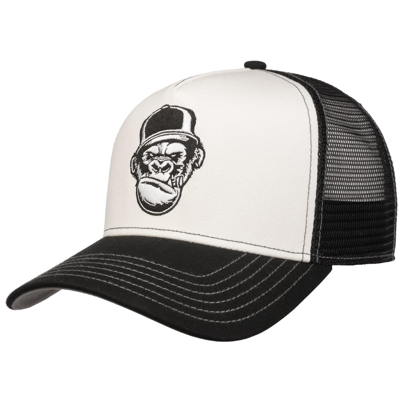 FWS Angry Ape Trucker Cap Men - Baseball mesh Snapback, with Peak, Peak Spring-Summer - One Size Black-White