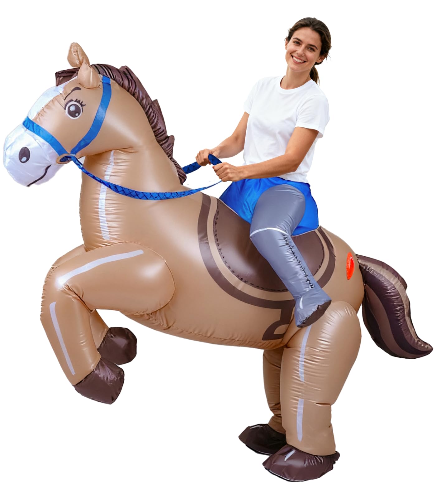 Beviliu Inflatable Horse Costume Adult Ride On Horse Costumes, Cowboy Air Blow Up Funny Riding Horse Costumes for Adults, Halloween Costumes for Women Men