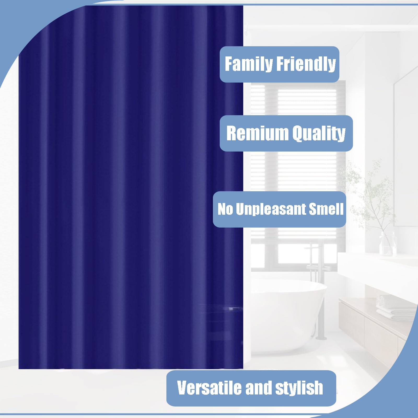 PEVA Shower Curtain 180x180cm,Heavy Duty Plastic Marble Pattern Weighted Shower Curtains Mould Proof Resistant Waterproof Bath Curtains with 12 Hooks for Wet Room,Bathroom,Shower Stall,Bath Tub - Image 4