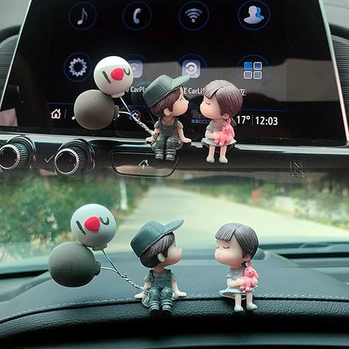 Miniatura 4 de Lindo adorno de coche con diseño de pareja de caricaturas, decoración de tablero de automóvil, figuras de pareja besando, adornos de globos (B)
