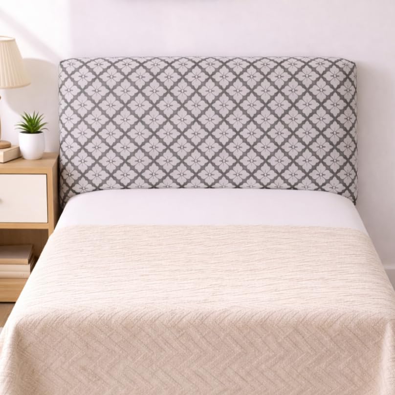 Image of HOMETHREADS 200 GSM Stretchable Jacquard Headboard Cover | Soft, Dust-Proof & Wrinkle-Resistant Bed Back Protector | Fits Leather, Wooden & Fabric Bedsides | for 3ft to 3.5ft | (Grey, 90x65Cm)