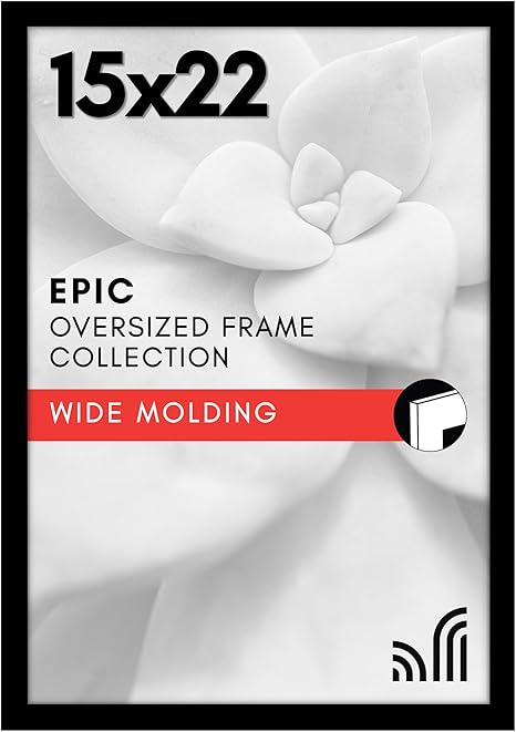 Americanflat 15x22 Picture Frame with Polished Plexiglass - Black Picture Frame - Wide Photo Frames Made of Engineered Wood for Vertical or Horizontal Wall Display - Epic Collection - Black