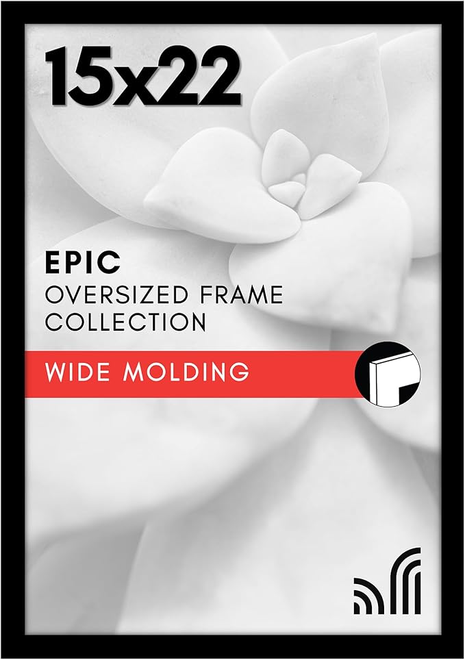 Americanflat 15x22 Picture Frame with Polished Plexiglass - Black Picture Frame - Wide Photo Frames Made of Engineered Wood for Vertical or Horizontal Wall Display - Epic Collection - Black