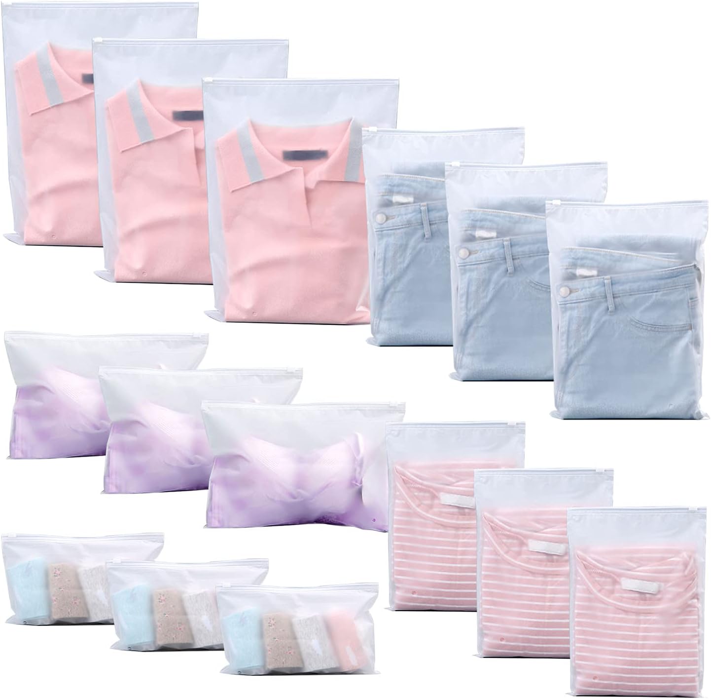 24 Sacs De Voyage Zippés Transparents - 3 Tailles (40x25, 30x20, 25x18 Cm) - Étanches Et Réutilisables - Pour Vêtements, Chaussures, Cosmétiques