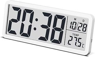 JoFomp LCD Digital Wall Clocks Battery Operated, 8.5" Modern Wall Clocks for Living Room Decor, Simple Digital Wall Clock with Temperature/Date/Time - 12/24H, Small Desk Clock for Bedroom Office