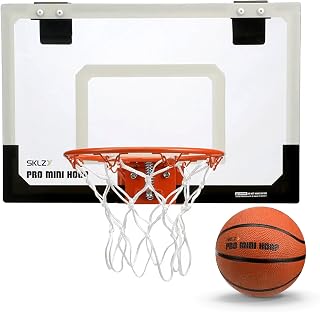 SKLZ Pro Mini Basketball Hoop Over Door - Shatterproof 18x12 Backboard, 9" Breakaway Rim, Includes 5" Ball for Dorms Offices