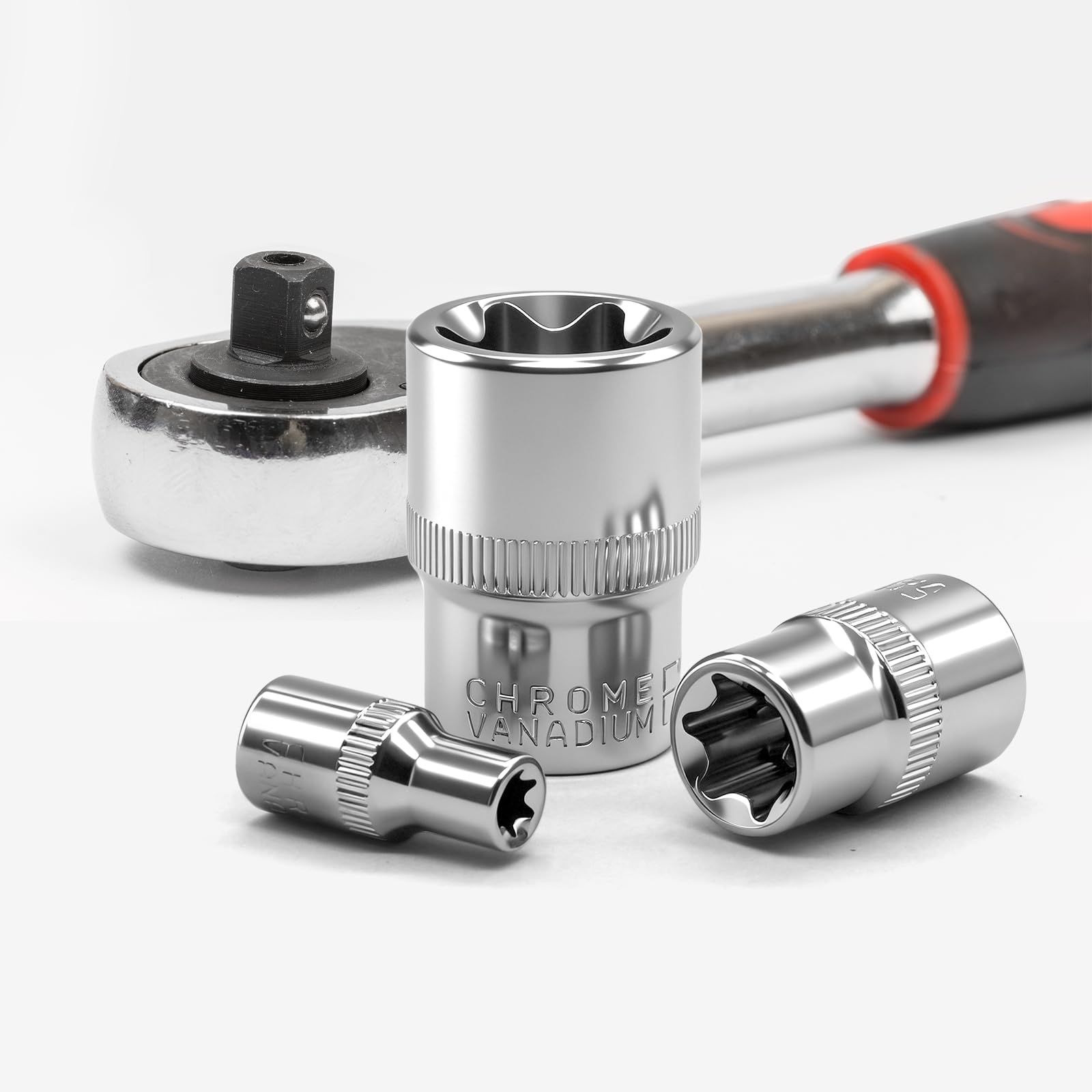 Set di chiavi a bussola Torx, set di bussole a stella esterna, set di chiavi a bussola con profilo E, con scatola di stoccaggio blu per bussole da 1/4, 3/8, 1/2 pollici