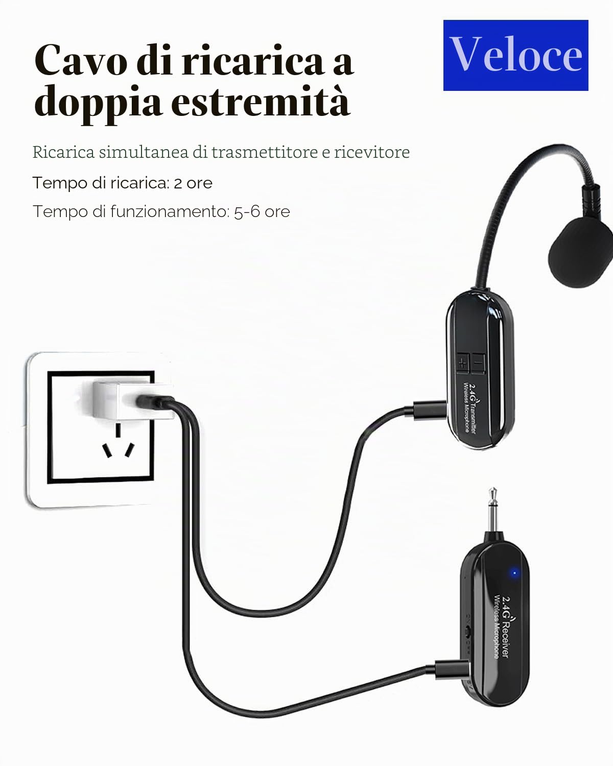 Archetto microfono senza fili, sistema di altoparlanti con microfono da testa 2.4G per insegnanti che parlano, microfono archetto wireless per corsi di fitness, trasmissione senza fili da 50 m