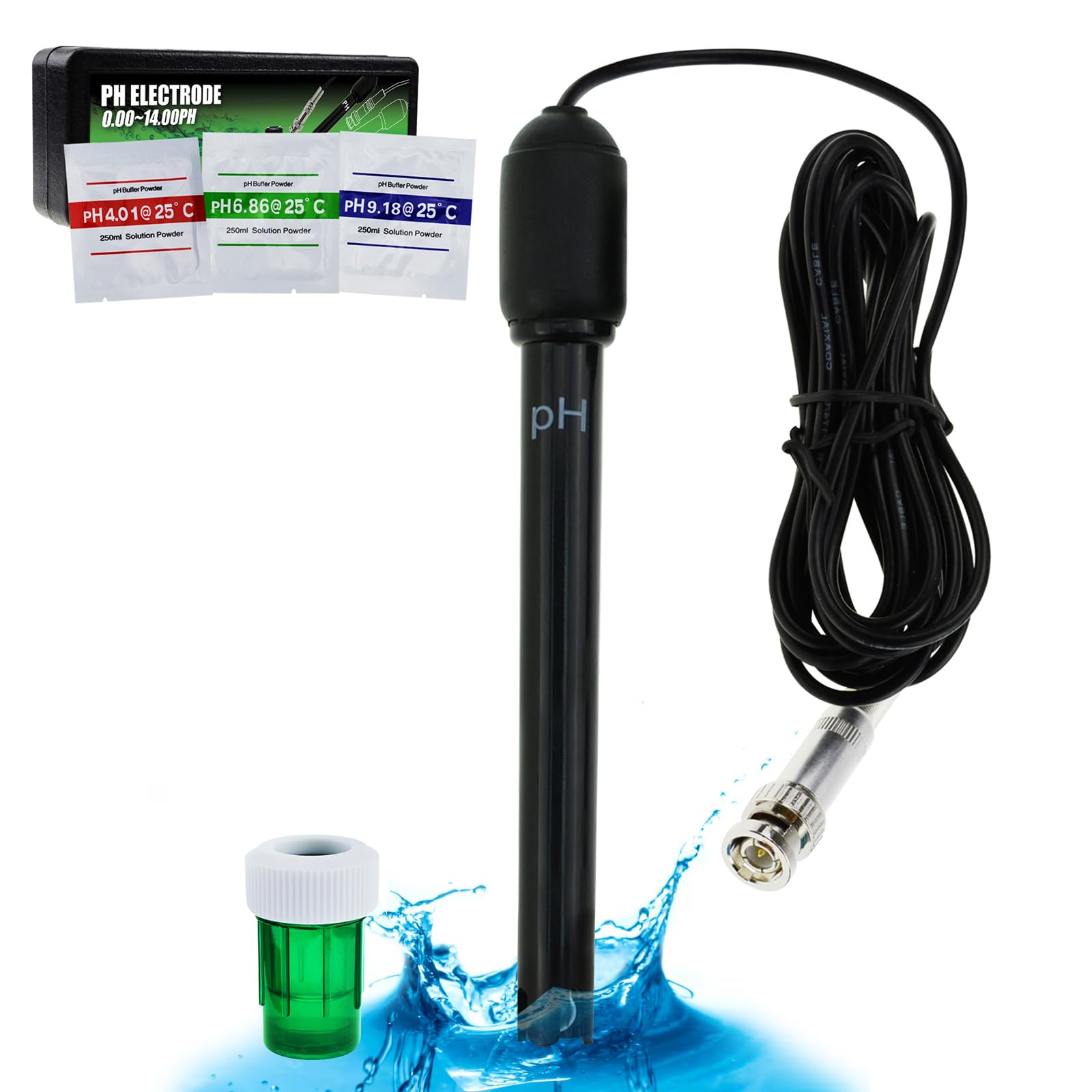 Sonde d'électrode pH haute précision – 0,00–14,00 pH, précision ± 0,01 pH – Kit complet inclus