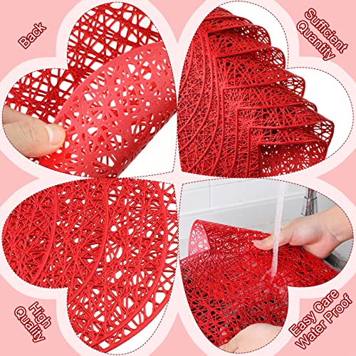 8 Sets Valentine's Day Red Love Heart Placemats And Matching Coaster Metallic Pressed Pvc Washable Charger Valentines Day Table Decorations Wedding Placemats Set Romantic Table Mats For Dining Table #TOP5