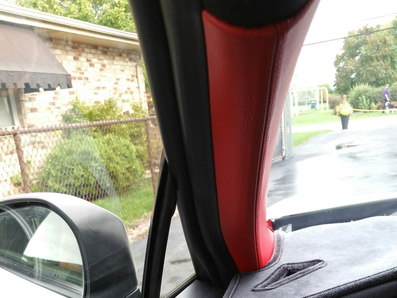 RedlineGoods A-Pillar Covers Compatible with Subaru BRZ 2012-21. Tailor Made - not Universal. Genuine top-Grade Italian Black Suede (Alcantara) with Red Thread