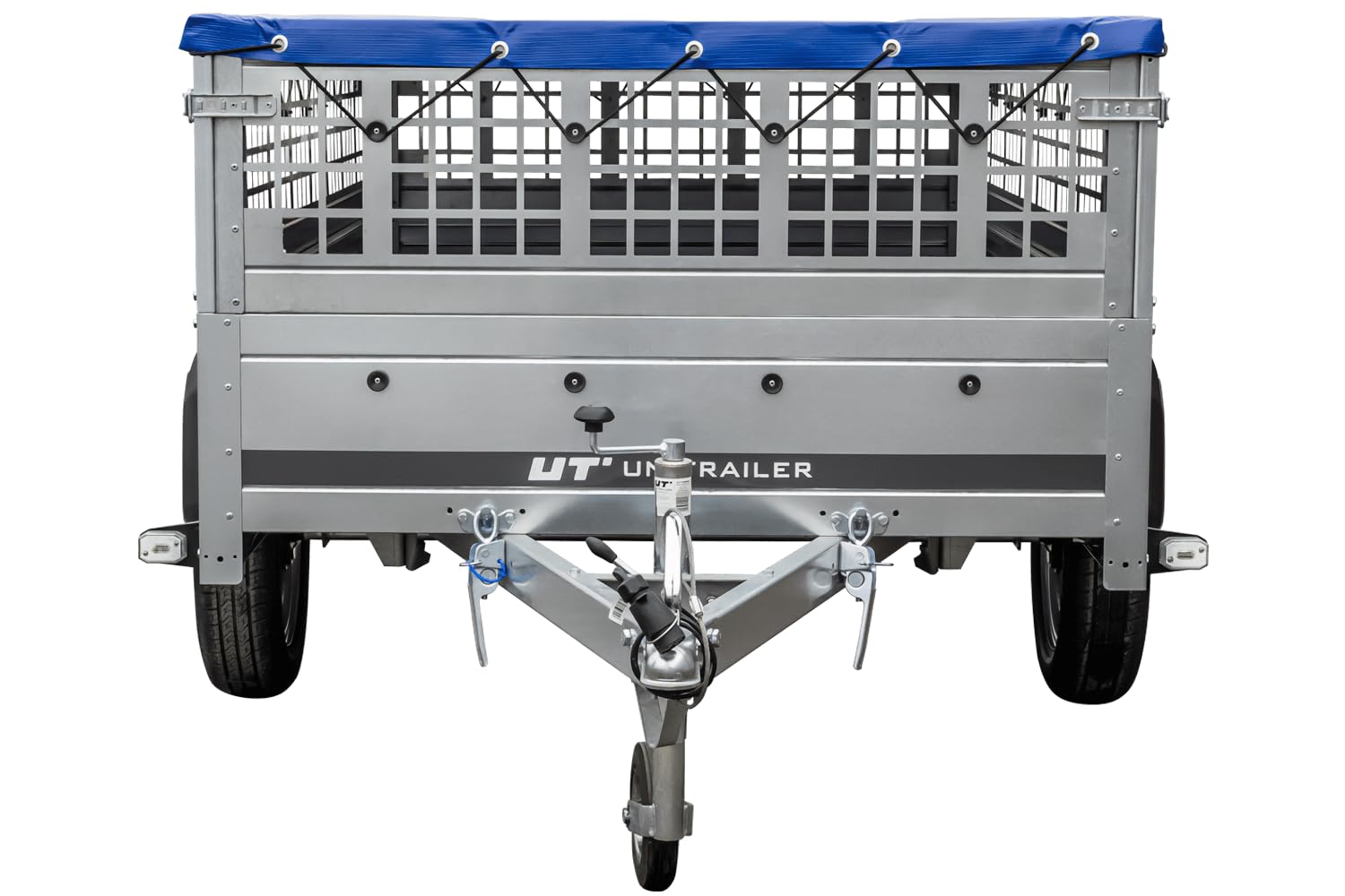 UNITRAILER Pkw Transport Anhänger 230x125 Garden Trailer 230 Kipp mit Laubgitteraufsatz, Blauer Flachplane, Planenträgern und Stützrad