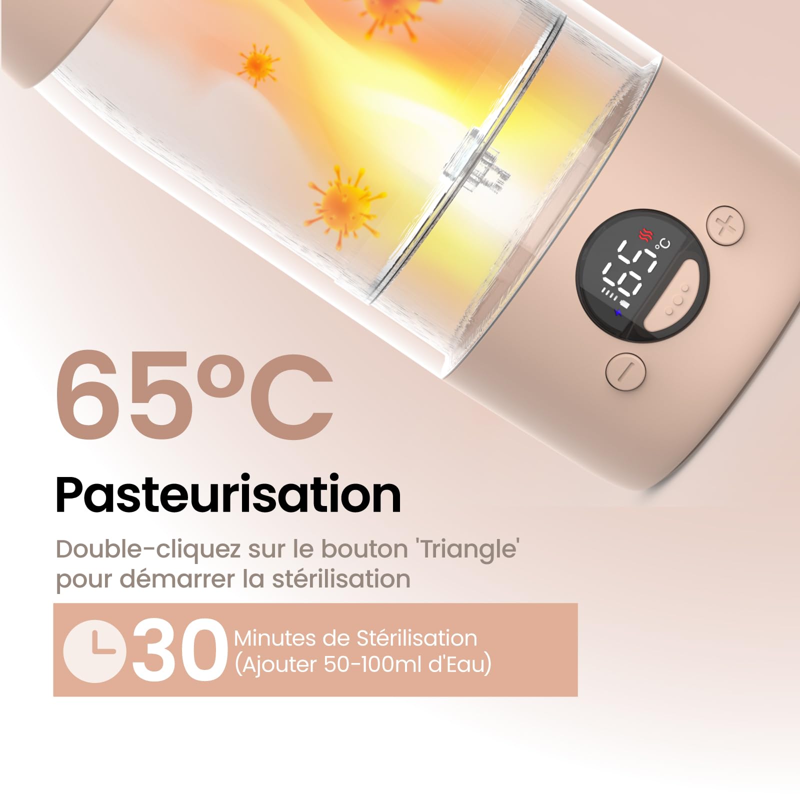Chauffe Biberon Nomade Sans Fils, Capacité 500ml, Chauffe Rapide + Température Précise, Chauffe-Eau Portable pour Voiture Avion, Batterie 5200 mAh