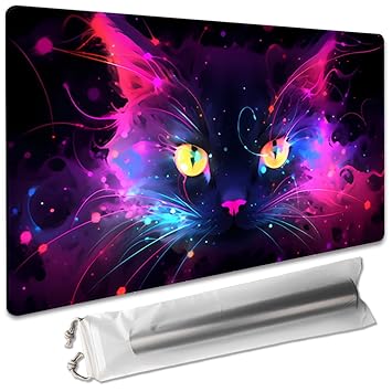 Board Game 14x24in TCG Playmat Compatible for CCG OCG DTCG PTCG MTG Play Mats,Mouse pad Desk Mats (Colorful Cat 2)