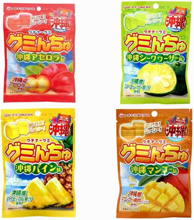 オキコ 4種食べ比べ グミんちゅ トロピカルフルーツ味セット 沖縄限定 シークワーサー・アセロラ・マンゴー・パイン