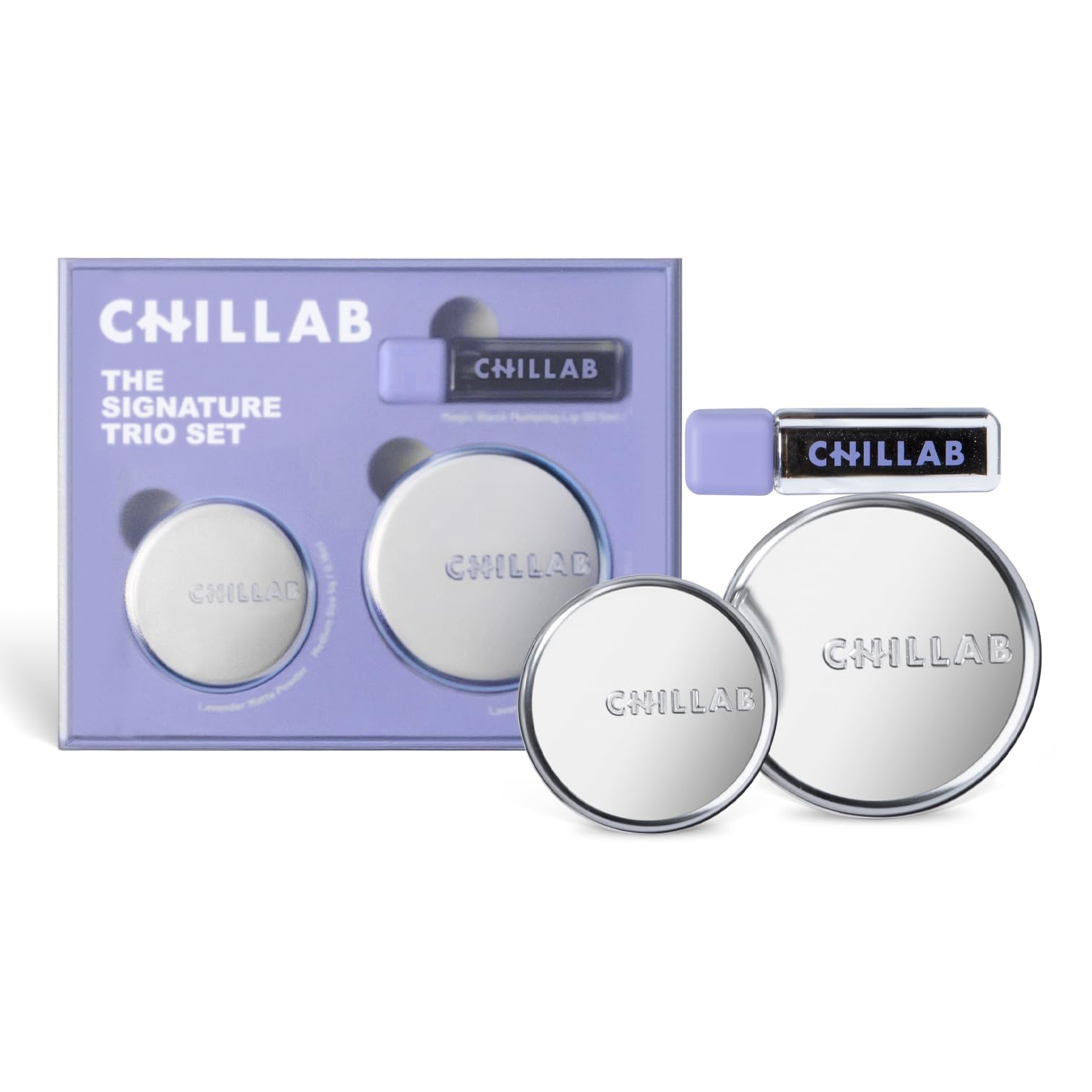 Chillab Signature Trio Gift Set, Lavender Matte Powder & Plumping Lip Oil