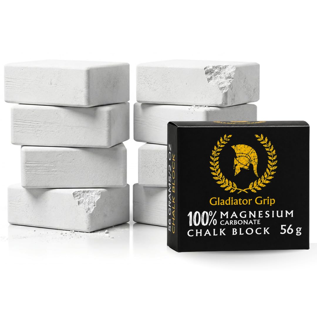 Gladiator Grip Gym Chalk Block 56g of 100% Magnesium Carbonate Chalk for Gym, Weightlifting & Climbing | Premium Lifting Chalk, Gymnastics Chalk for Pole Grip & CrossFit Dry Grip Pack of 8 (8)