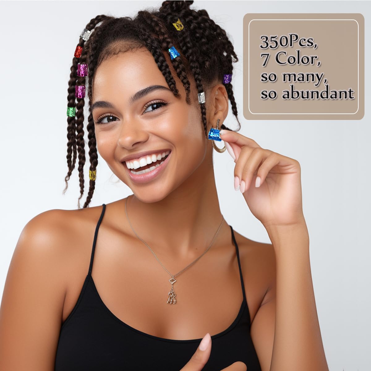 350 piezas de joyería para el cabello para trenzas, cuentas de rasta, decoración de cabello, clips de anillos de aluminio, puños de metal ajustables, accesorio para el cabello para trenzar 2