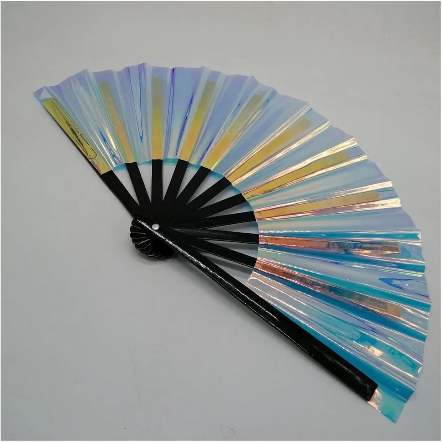 Reflective Gradient Colorful Laser Colors Hand Fan PVC Handle Folding Large Size Dancing Photography Prop