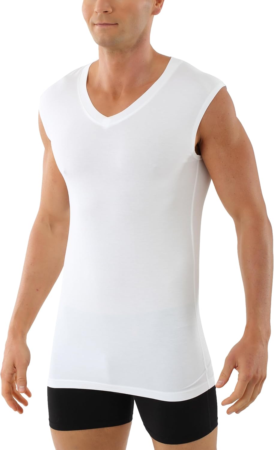 ALBERT KREUZ Men's Sleeveless v-Neck Business Undershirt Micromodal Light White