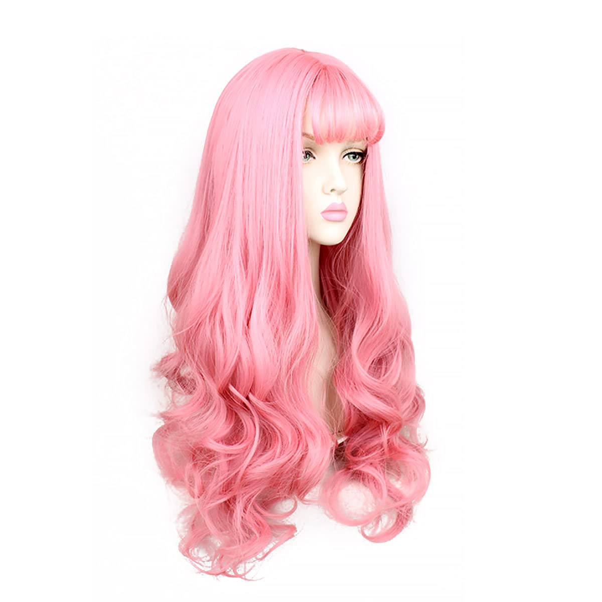 Long Curly Wavy Grey Purple Wig for Women, Cosplay, Lolita: Pink