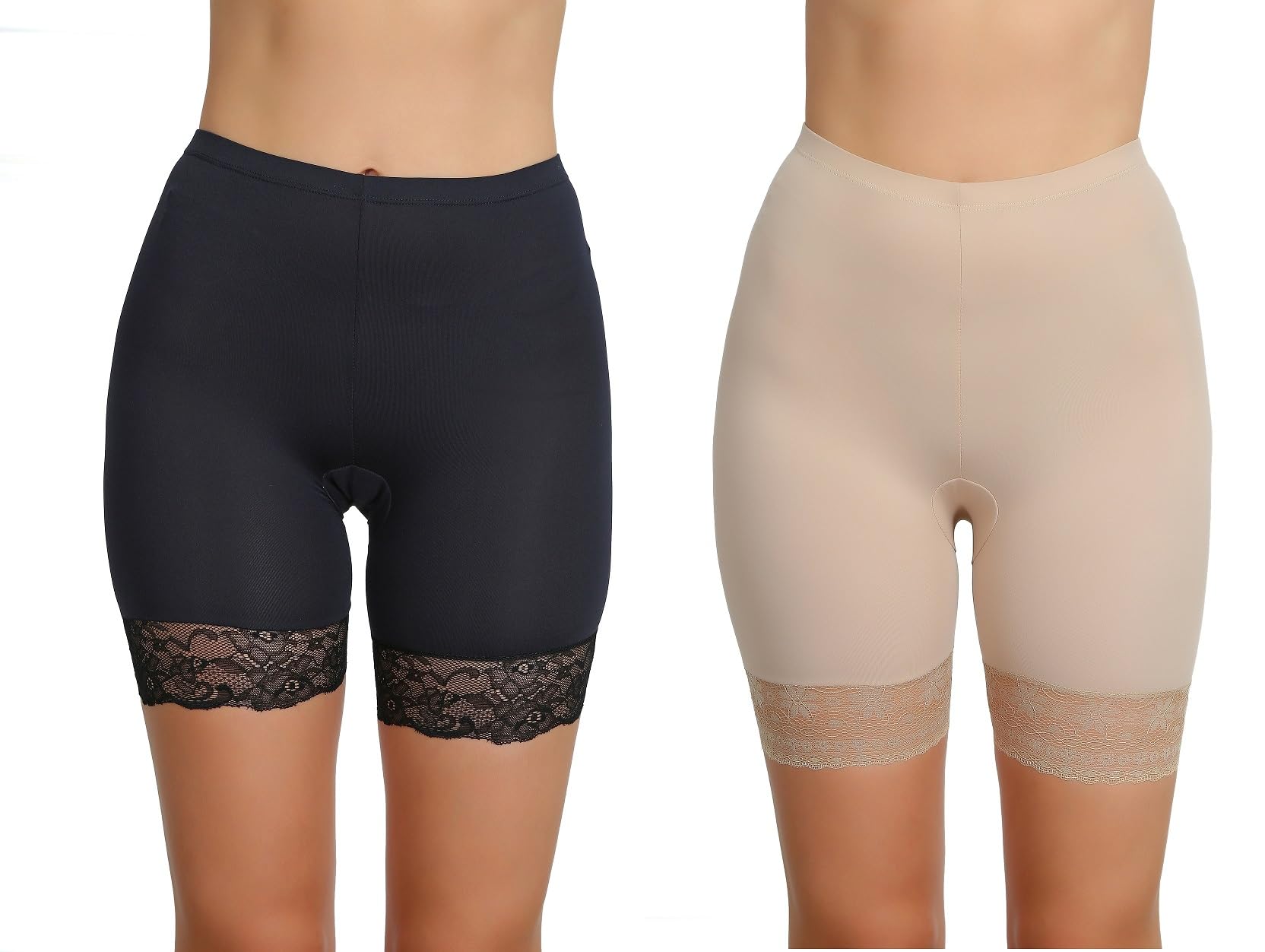 mubba Women's Seamless Shorts with Lace Trim, Panites for Gilrs, Pack of 2, Black and Beige-picture-35
