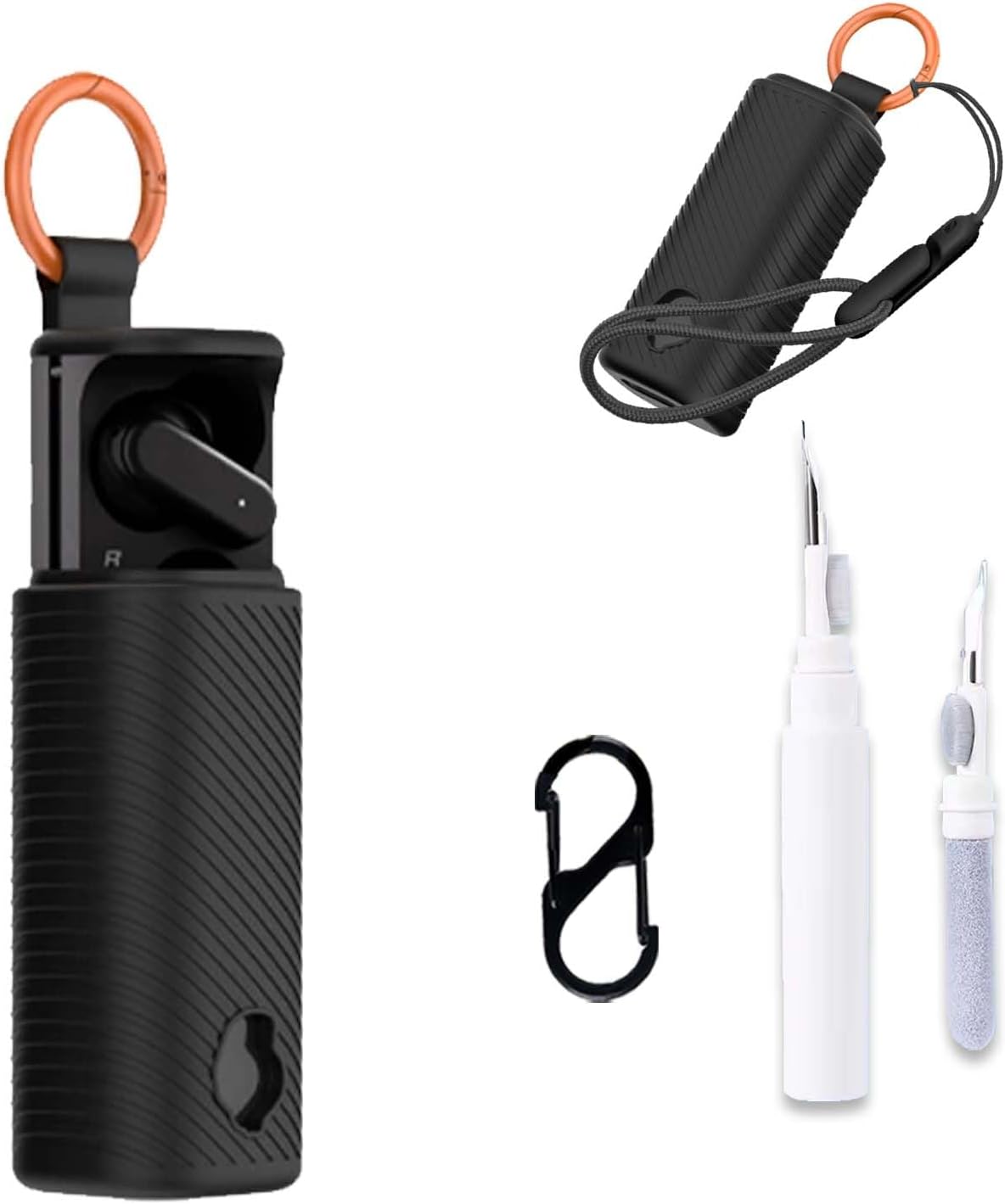 for Skullcandy Dime Evo Case Cover,NOUKAJU Earphone Protective Cover(with Carabiner + Lanyard + Cleaning Pen) Drop-Proof,Shock-Proof,Dust-Proof,Protective Case for Skullcandy Dime Evo(Black)