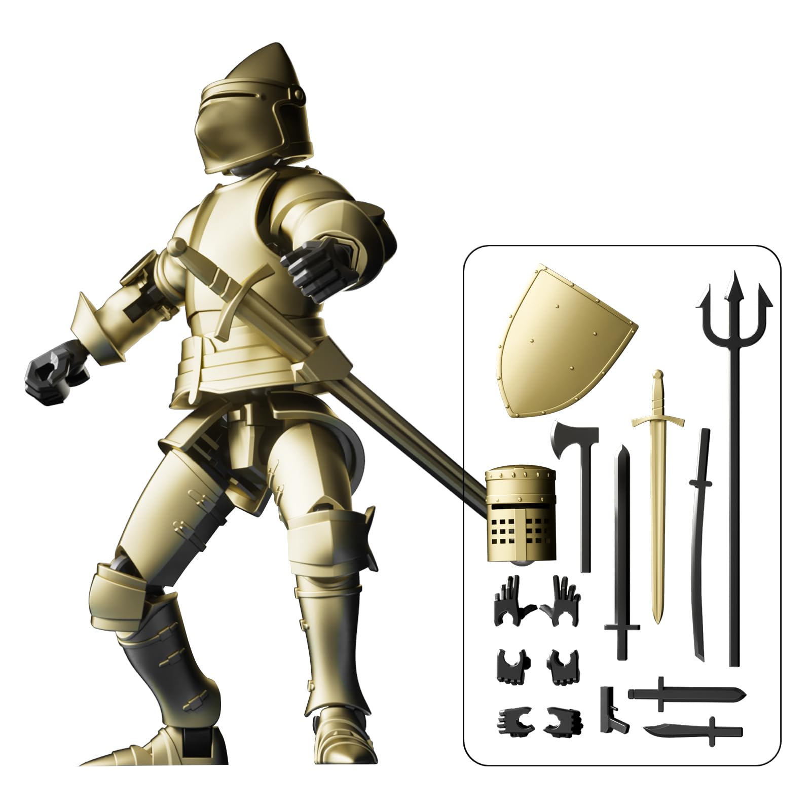 MEIEST Knight Armor Action Figure,Multi-Jointed Movable Robot Mannequin T13,Multiple Accessories, Desk Decoration, Creative Gifts (Golden)